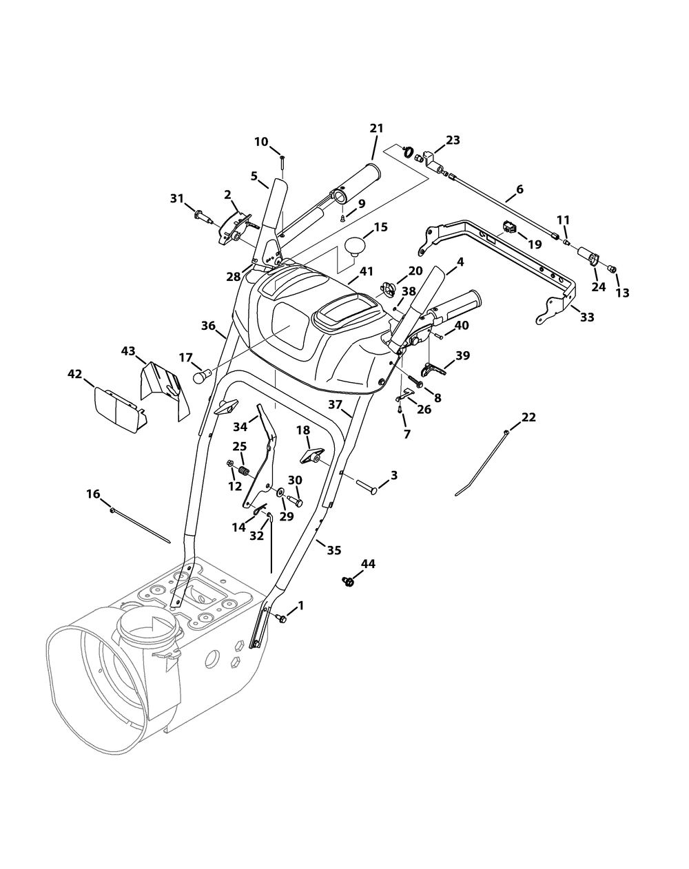 Handle And Frame Diagram and Parts List for 3X24-INCH31AH54TC (31AH54TC710-31AH54TC713-31AH54TC756)(2014) Cub Cadet Snow Blower